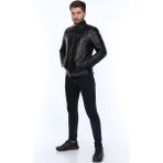 Deri Work Hakiki Deri Siyah Pique Fermuarlı Erkek Deri Ceket - 3XL - 0 - Siyah