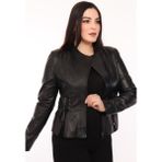 Deri Work Hakiki Deri Siyah Porto Kadın Ceket - 0 - Siyah - 3XL