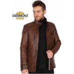 Deri Work Hakiki Kuzu Derisi Kahverengi Erkek Deri Mont Işlemeli Fermuarlı Deri Ceket - 0-Kahverengi - XL
