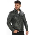 Deriburada Erkek Cep Detaylı Dik Yaka Hakiki Deri Mont - 1229 - 3XL - Yeşil