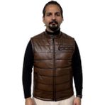 Deriburada Erkek Hakiki Deri Şişme Yelek - Kahverengi - 4XL