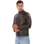 Deriburada Erkek Puntolu Hakiki Deri Mont - 302 - Kahverengi - 3XL