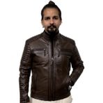 Deriburada Erkek Yeni Motorcu Modeli Hakiki Deri Mont - Kahverengi - 5XL