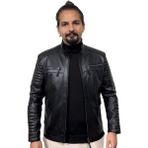 Deriburada Erkek Yeni Motorcu Modeli Hakiki Deri Mont - Siyah - 3XL