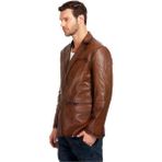 Deriburada Hakiki Deri Blazer Ceket - 3XL - Antik Taba