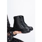 Dericalle shoes Hakiki Deri Fermuarlı Kaymaz Hafif Tabanlı Siyah Kadın Postal Bot