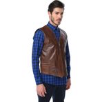 Dericlub 2145 Fermuarlı Gerçek Deri Erkek Yelek Camel Antik