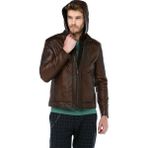 Dericlub E-1055/K Kapşonlu Deri Erkek Mont - 2XL - Camel