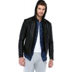 Dericlub E-1055/K Kapşonlu Deri Erkek Mont - 2XL - Siyah