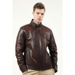 Dericlub E1097 Jumbo Gerçek Deri Erkek Mont Kızıl - 7XL