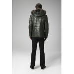 Dericlub E2208 Vejetal Kapüşonlu Şişme Gerçek Deri Erkek Kaban - 2XL - Yeşil