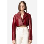 DERİCLUB Jasmine Kadın Crop Blazer Hakiki Deri Ceket A.BORDO