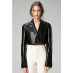 Dericlub Jasmine Kadın Crop Blazer Hakiki Deri Ceket Siyah