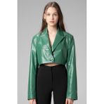 Dericlub Jasmine Kadın Crop Blazer Hakiki Deri Ceket Yeşil Overlay - XS