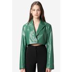 DERİCLUB Jasmine Kadın Crop Blazer Hakiki Deri Ceket YEŞİL OVERLAY