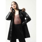 Dericlub Kadın Kaban Yumuşak Hakiki Deri ve Çıkarılabilir Kapüşon ile 1.Sınıf Kalite - Siyah - 4XL