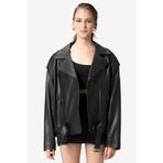 Dericlub Pamela Unisex Jumbo Oversize Biker Hakiki Deri Mont Siyah