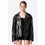 Dericlub Pamela Unisex Silme Oversize Biker Hakiki Deri Mont Siyah/bej