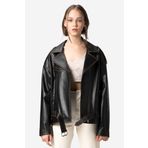 Dericlub Pamela Unisex Silme Oversize Biker Hakiki Deri Mont Siyah/taba