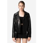Dericlub Scarlett Kadın Jumbo Biker Hakiki Deri Mont Siyah