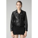 Dericlub WM021 Biker Siyah Deri Kadın Mont