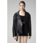 Dericlub Wm031 Jumbo Oversize Biker Gerçek Deri Kadın Mont