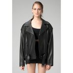 Dericlub WM031 Jumbo Oversize Biker Gerçek Deri Unisex Mont - Siyah - XL