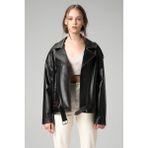 Dericlub WM031 Oversize Biker Silme Siyah Taba Deri Kadın Mont
