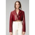 Dericlub WM034 Deri Crop Blazer Açık Bordo Kadın Ceket