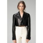 Dericlub WM034 Siyah Gerçek Deri Crop Blazer Kadın Ceket