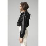 Dericlub WM036 Kapüşonlu Gerçek Deri Crop Mont - 2XL - Siyah