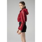Dericlub WM036 Kapüşonlu Gerçek Deri Crop Mont - S - Kırmızı