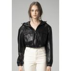 Dericlub WM036 Kapüşonlu Gerçek Deri Crop Mont - XS - Siyah