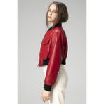 Dericlub WM036 Ribanalı Gerçek Deri Crop Mont - 2XL - Kırmızı