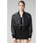Dericlub WM036 Ribanalı Gerçek Deri Crop Mont - 2XL - Lacivert