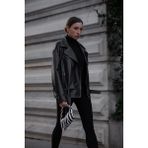 Dericlub WM31 Oversize Biker Kadın Silme Deri Mont - Siyah