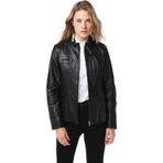 Dericlub YB-2043 Gerçek Deri Siyah Kadın Mont