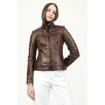 Dericlub YB-2107 Gerçek Deri Camel Antik Kadın Mont