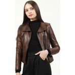 Dericlub YB-2120 Camel Battal Deri Kadın Mont