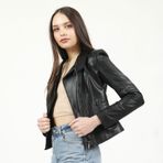 Dericlub YB-2120 Gerçek Deri Siyah Kadın Mont
