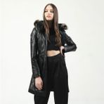 Dericlub YB-2334 Kapşonlu Gerçek Deri Kadın Trençkot - 2XL - Siyah