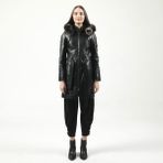 Dericlub YB-2334 Kapşonlu Gerçek Deri Kadın Trençkot - XL - Siyah