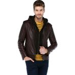 DeriClup E-1055/K Kapşonlu Deri Erkek Mont - 5XL - Bordo