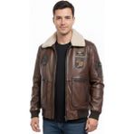 Deriderim Aviator 32 Kahverengi Hakiki Deri Yamalı Erkek Bomber Mont - 62