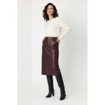 Deriderim Bordo Mita Midi Hakiki Deri Kadın Etek - 40