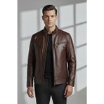 Deriderim Kahve Hakiki Deri Mont Erkek Slim Fit Astarlı Fermuarlı Günlük Kullanım İçin - Kahverengi - 52