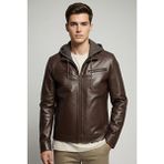 Deriderim Kahve Leonard Deri Kadın Mont Slim Fit Kapüşonlu Yaka Günlük Stil - Kahverengi - 60