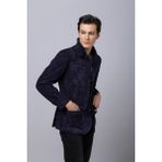 Deriderim Lacivert Aldo Erkek Astarlı Slim Fit Dar kesim Fermuarlı ve Düğmeli Blazer Hakiki Süet Ceket - 56