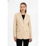 Deriderim Louisa Bej Blazer Kadın Hakiki Deri Ceket - 46