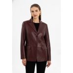 Deriderim Louisa Bordo Blazer Kadın Hakiki Deri Ceket - 40
